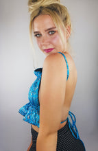 Load image into Gallery viewer, Groovy Babe Ruffle Blue Paisley Top

