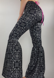 Groovy Babe Black Paisley Ruffle Bell Bottoms (Pre-Order)