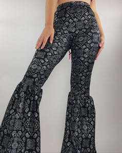 Groovy Babe Black Paisley Ruffle Bell Bottoms (Pre-Order)