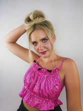 Load image into Gallery viewer, Groovy Babe Ruffle Pink Paisley Top
