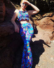 Load image into Gallery viewer, Groovy Babe Psychedelic Ruffle Bell Bottoms (Ready to ship)
