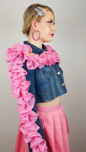 Load image into Gallery viewer, Reworked Denim Ruffle Extravaganza Cropped Jacket

