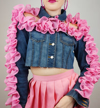 Load image into Gallery viewer, Reworked Denim Ruffle Extravaganza Cropped Jacket
